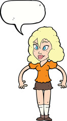 cartoon pretty woman with speech bubble