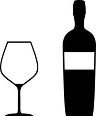 Empty Red or White Wine Glass and Bottle Icon Set. Vector Image.