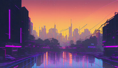 View of the city  skyline SynthwavePunk
