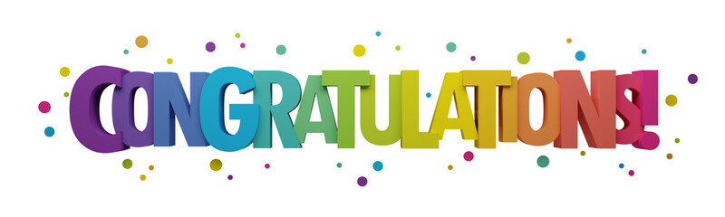 3D render of CONGRATULATIONS! colorful typography with dots on transparent background - 580738899