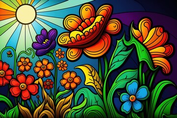 colorful flowers, Spring illustration digital art for background, created using generative ai