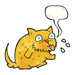 speech bubble textured cartoon cat blowing raspberry