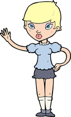 cartoon woman waving