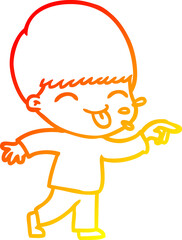warm gradient line drawing happy cartoon boy