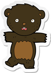 sticker of a cartoon shocked black bear cub
