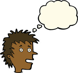 cartoon excited boy with thought bubble