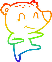 rainbow gradient line drawing smiling dancing bear cartoon
