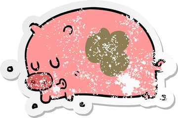 distressed sticker of a cute cartoon pig