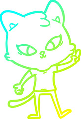 cold gradient line drawing cute cartoon cat