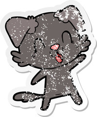 distressed sticker of a laughing cartoon dog