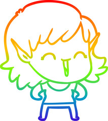 rainbow gradient line drawing cartoon elf girl