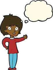 cartoon happy woman with thought bubble