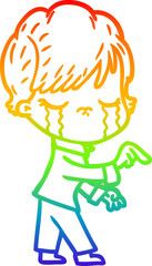 rainbow gradient line drawing cartoon woman crying