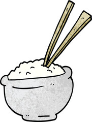 cartoon doodle bowl of rice with chopsticks