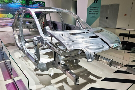 Berlin, Germany, October 2, 2022: Machine skeleton. Car body parts. Automotive.