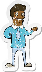 retro distressed sticker of a cartoon salesman