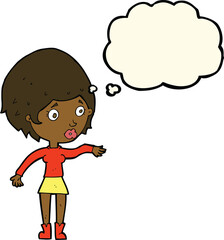 cartoon concerned woman reaching out with thought bubble