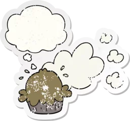 Foto op Plexiglas cute cartoon pie and thought bubble as a distressed worn sticker © lineartestpilot