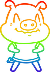 rainbow gradient line drawing nervous cartoon pig