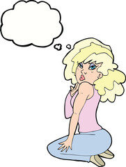 cartoon woman posing with thought bubble