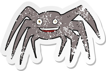 retro distressed sticker of a cartoon happy spider