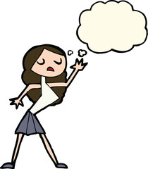 cartoon woman dancing with thought bubble