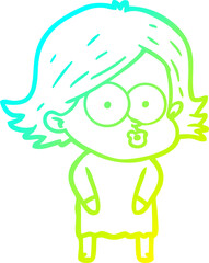 cold gradient line drawing cartoon girl pouting