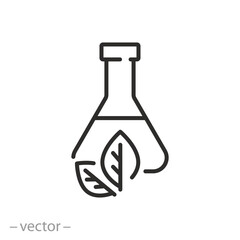eco biotechnology icon, flask with plant, testing non toxic, development friendly lab, organic products, thin line symbol on white background - editable stroke vector illustration eps10