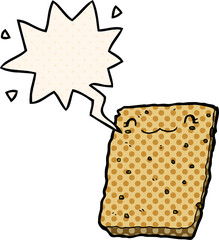 cartoon biscuit and speech bubble in comic book style