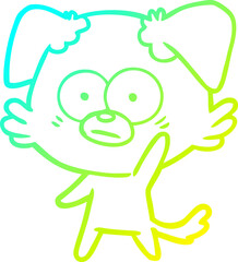 cold gradient line drawing nervous dog cartoon waving