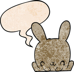 cartoon rabbit and speech bubble in retro texture style