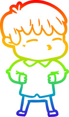 rainbow gradient line drawing cartoon curious boy