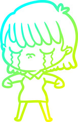 cold gradient line drawing cartoon woman crying