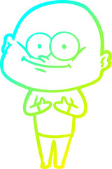 cold gradient line drawing cartoon bald man staring