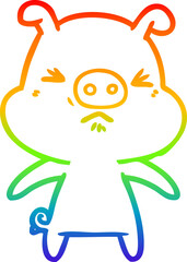 Obraz premium rainbow gradient line drawing cartoon angry pig