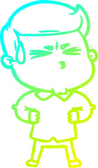 cold gradient line drawing cartoon man sweating