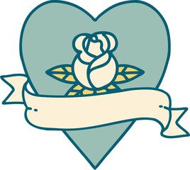 Obraz premium tattoo style icon of a heart rose and banner
