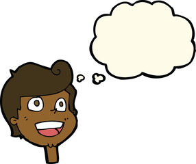 cartoon happy face with thought bubble