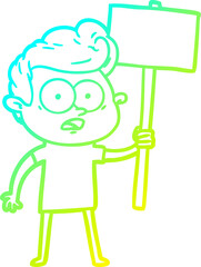 cold gradient line drawing cartoon staring man
