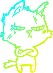 cold gradient line drawing tough cartoon cat folding arms