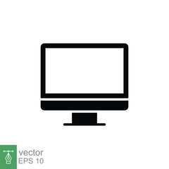 PC monitor icon. Simple solid style. Screen, tv, desktop computer display concept. Black silhouette, glyph symbol. Vector illustration isolated on white background. EPS 10.