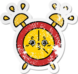 distressed sticker of a cute cartoon alarm clock