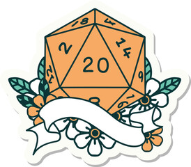 natural twenty D20 dice roll sticker