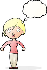 cartoon surprised woman with thought bubble