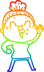 rainbow gradient line drawing cartoon happy old woman