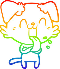rainbow gradient line drawing cartoon panting dog