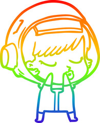rainbow gradient line drawing shy cartoon pretty astronaut girl