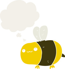 cartoon bee and thought bubble in retro style