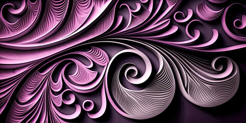 Abstract shapes in shades of pink and purple fill the background of this image, creating an intriguing and eye-catching design. - Generative AI