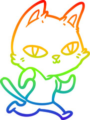 rainbow gradient line drawing cartoon cat running